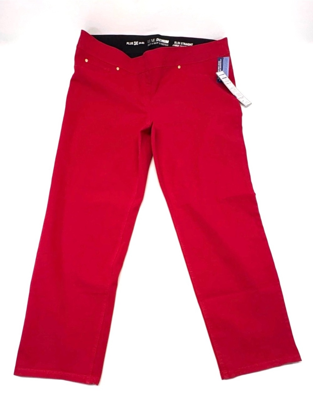 NWT Luxe Denim 360 Plus 3X Red Slim Straight Pants (Fits 5'4"-5'8")